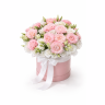 Шляпная коробка «Pink it» с пионовидной розой и эустомой 